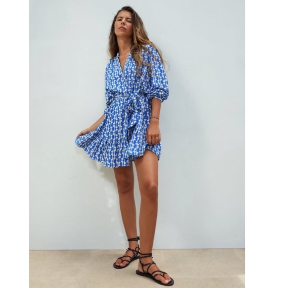 Zara Dresses & Skirts - ZARA The Paula Dress in blue fluid Geo print size Large